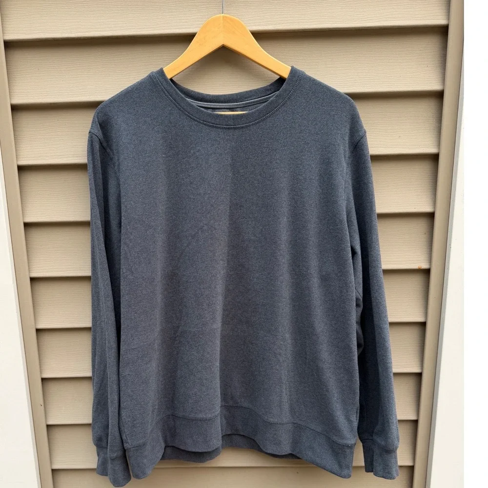Boston Traders Mens XL Charcoal Gray/Blue Knit Crewneck Sweatshirt Pullover